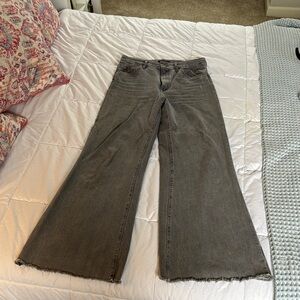 Massimo Dutti High Rise Flare Leg Full Lemgth Women's PerfectGray Wide-Leg Jeans